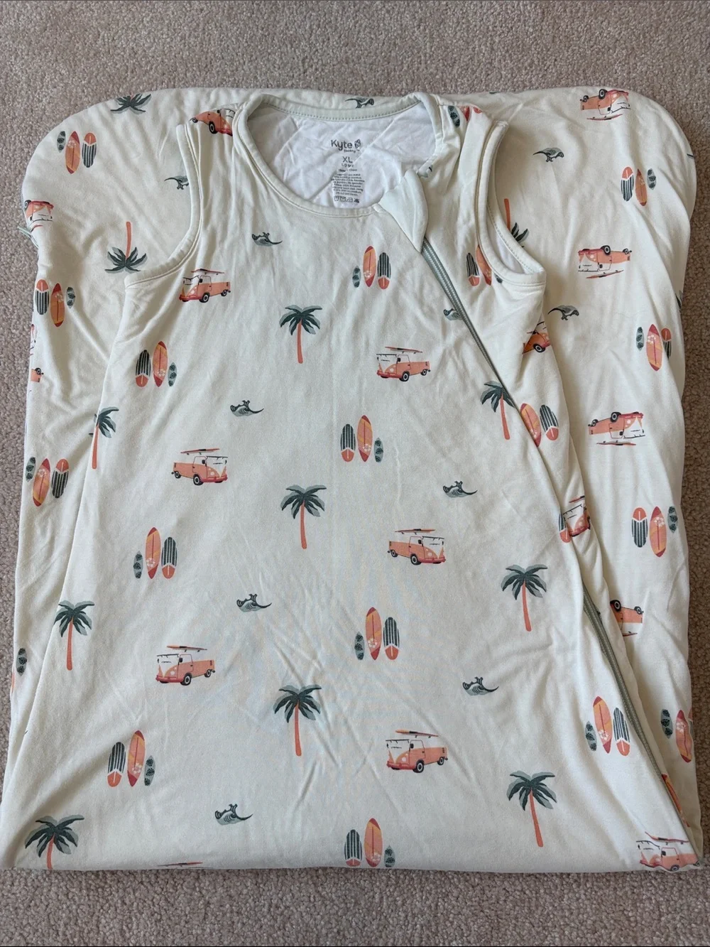 Kyte BABY Cream Sleep Sack with Coral Vans, Surfboards & Green Palms